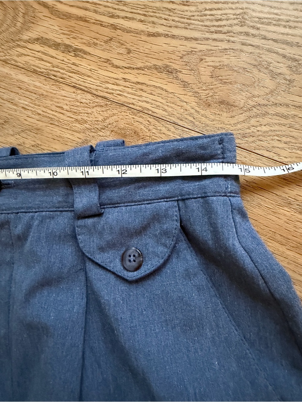 Vintage 90s Pleated HighWaisted Trouser Shorts Blue 30” Waist belt loop pockets - Picture 13 of 15